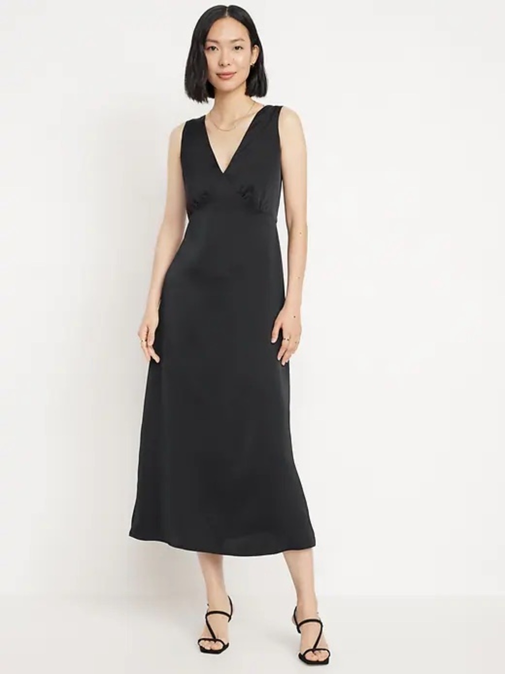 Old Navy Sleeveless Satin Midi Slip Dress in Black Size Large NWT - C73-041